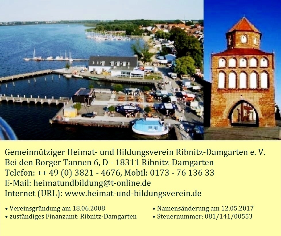 Gemeinnütziger Heimat- und Bildungsverein Ribnitz-Damgarten e. V. - Vereinsgründung am 18.06.2008 -  Namensänderung am 12.05.2017 